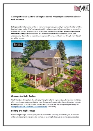A Comprehensive Guide to Selling Residential Property in Snohomish County with a Realtor