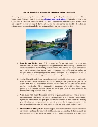 The Top Benefits of Professional Swimming Pool Construction
