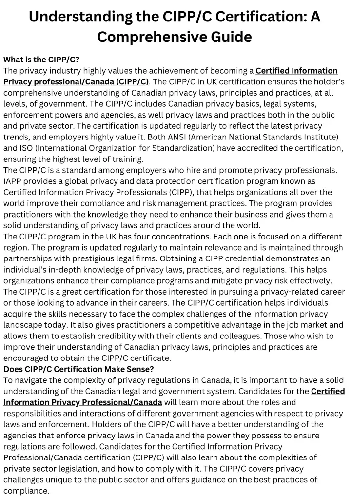 understanding the cipp c certification