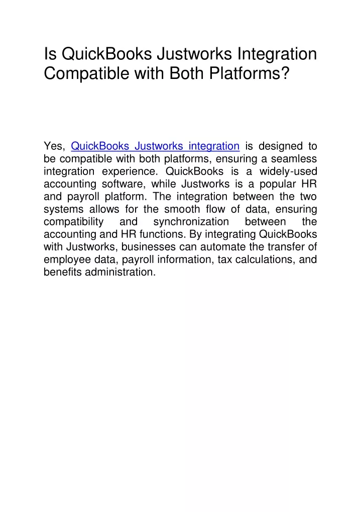 is quickbooks justworks integration compatible