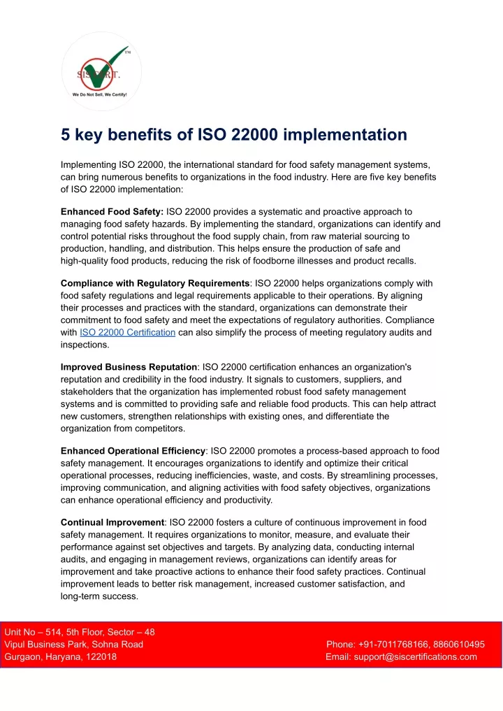 5 key benefits of iso 22000 implementation