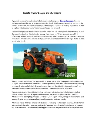 Kubota Tractor Dealers and Showrooms