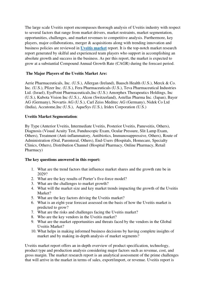 the large scale uveitis report encompasses