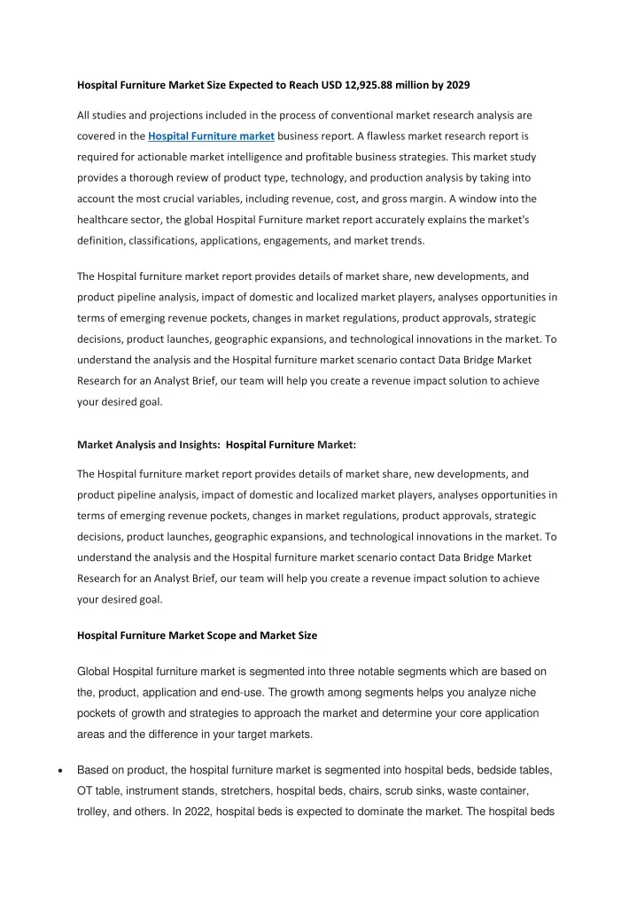 hospital furniture market size expected to reach