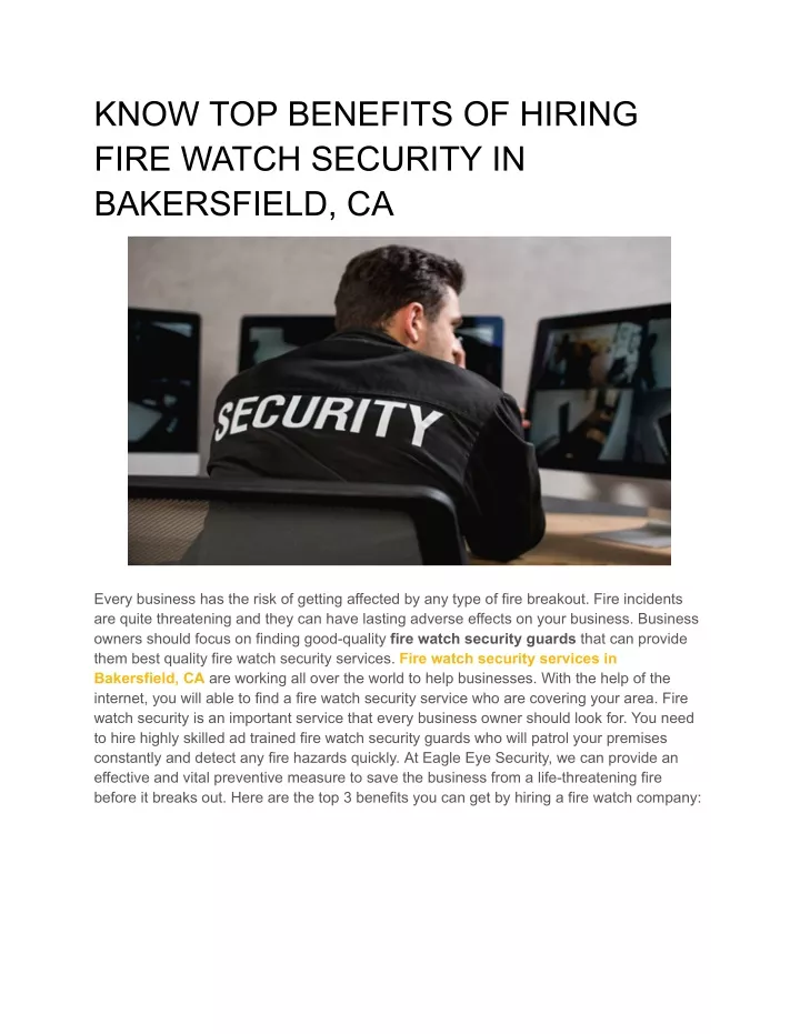 know top benefits of hiring fire watch security