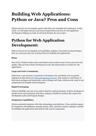 building web applications python or java pros