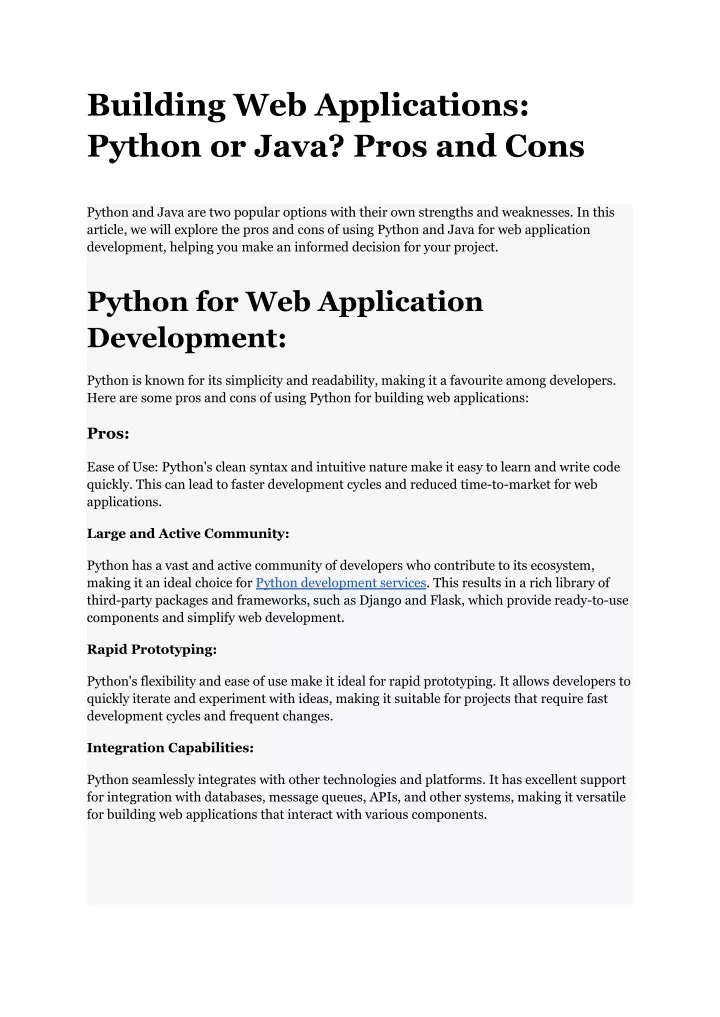 building web applications python or java pros