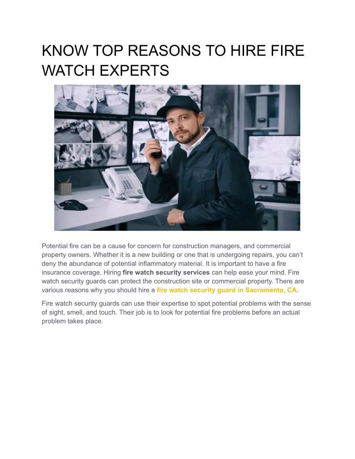 know top reasons to hire fire watch experts