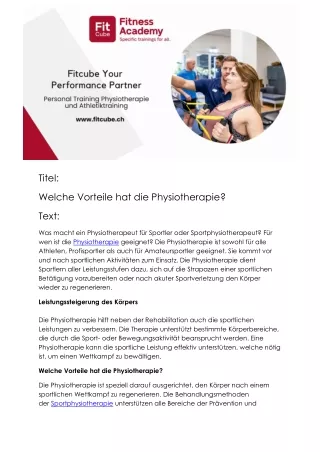 Welche Vorteile hat die Physiotherapie?