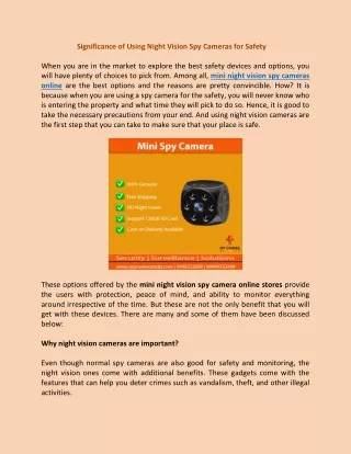 significance of using night vision spy cameras