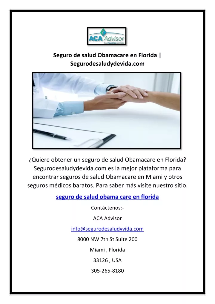 seguro de salud obamacare en florida