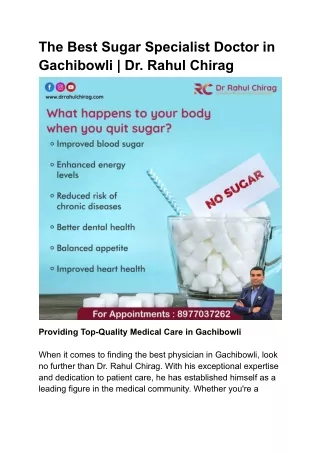 The Best Sugar Specialist Doctor in Gachibowli _ Dr. Rahul Chirag