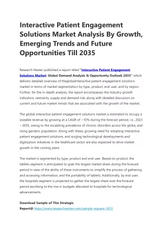 Interactive Patient Engagement Solutions Market Analysis Till 2035