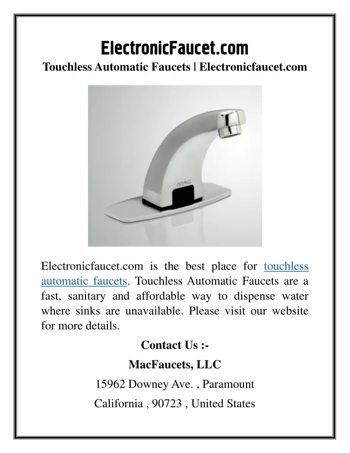touchless automatic faucets electronicfaucet com