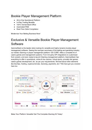 Bookie Player Management Software | GammaStack