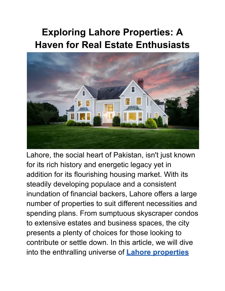 exploring lahore properties a haven for real