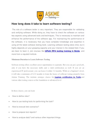 How long does it take to learn software testing