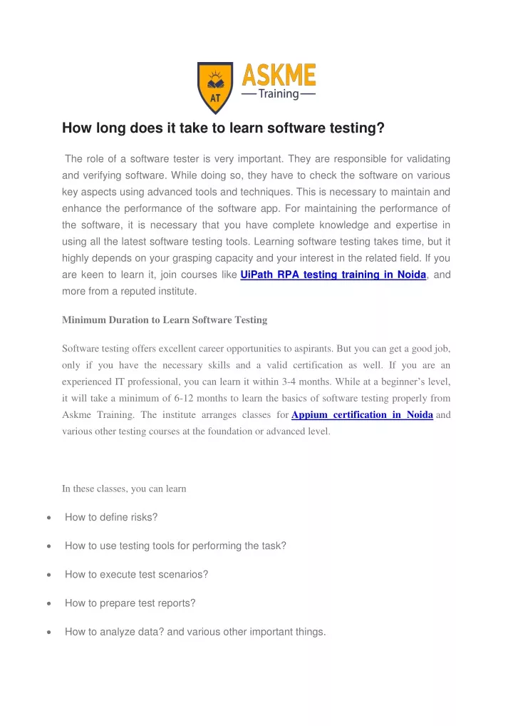 how long does it take to learn software testing