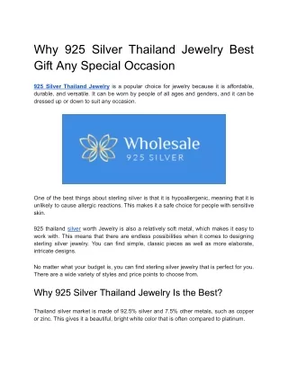 Why 925 Silver Thailand Jewelry Best Gift Any Special Occasion