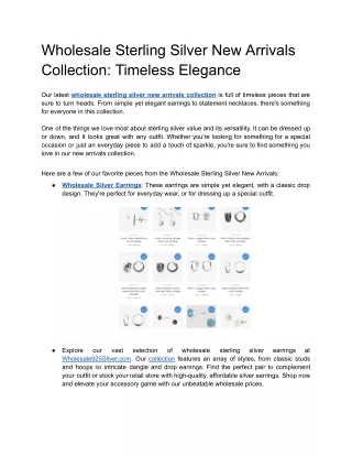 Wholesale Sterling Silver New Arrivals Collection_ Timeless Elegance