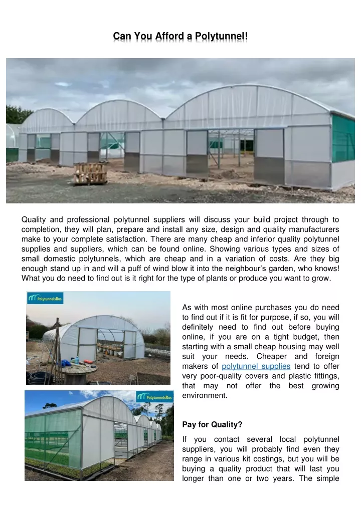 can you afford a polytunnel