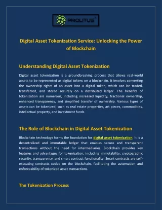 digital asset tokenization service unlocking