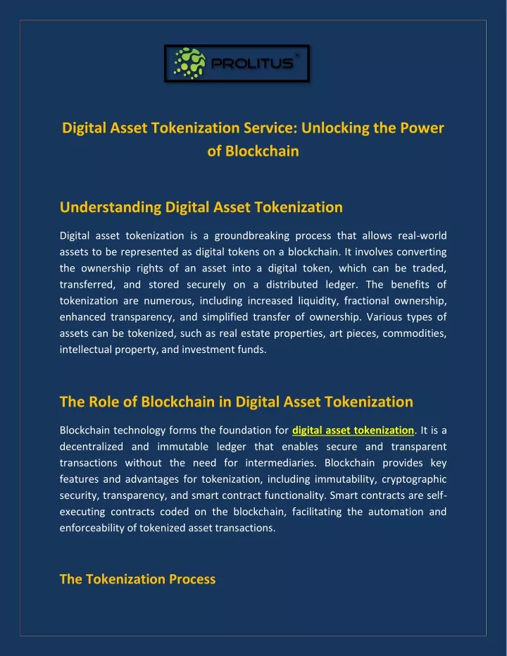 digital asset tokenization service unlocking