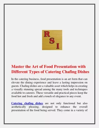 Master the Art of Food Presentation with Different Types of Catering Chafing Dishes