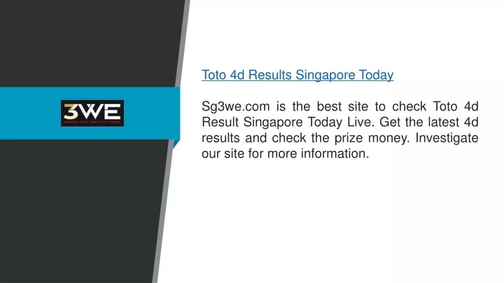 toto 4d results singapore today sg3we