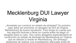 Mecklenburg DUI Lawyer Virginia