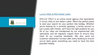 Luxury Villas to Rent in the Italian Lake Region  Idyllicitaly.co.uk