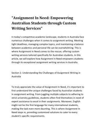 "Assignment In Need: Transforming Academic Pressure into Academic Success in Australia"