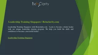 Leadership Training Singapore  Beinclarity.com