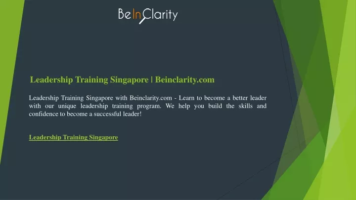 leadership training singapore beinclarity com