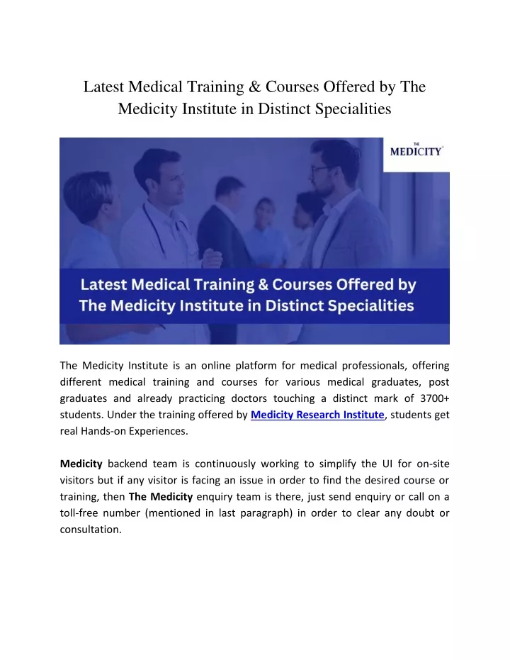 latest medical training courses offered