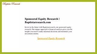 Sponsored Equity Research  Baptistaresearch.com