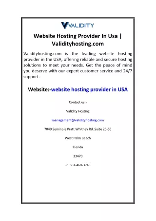 Website Hosting Provider In Usa Validityhosting.com