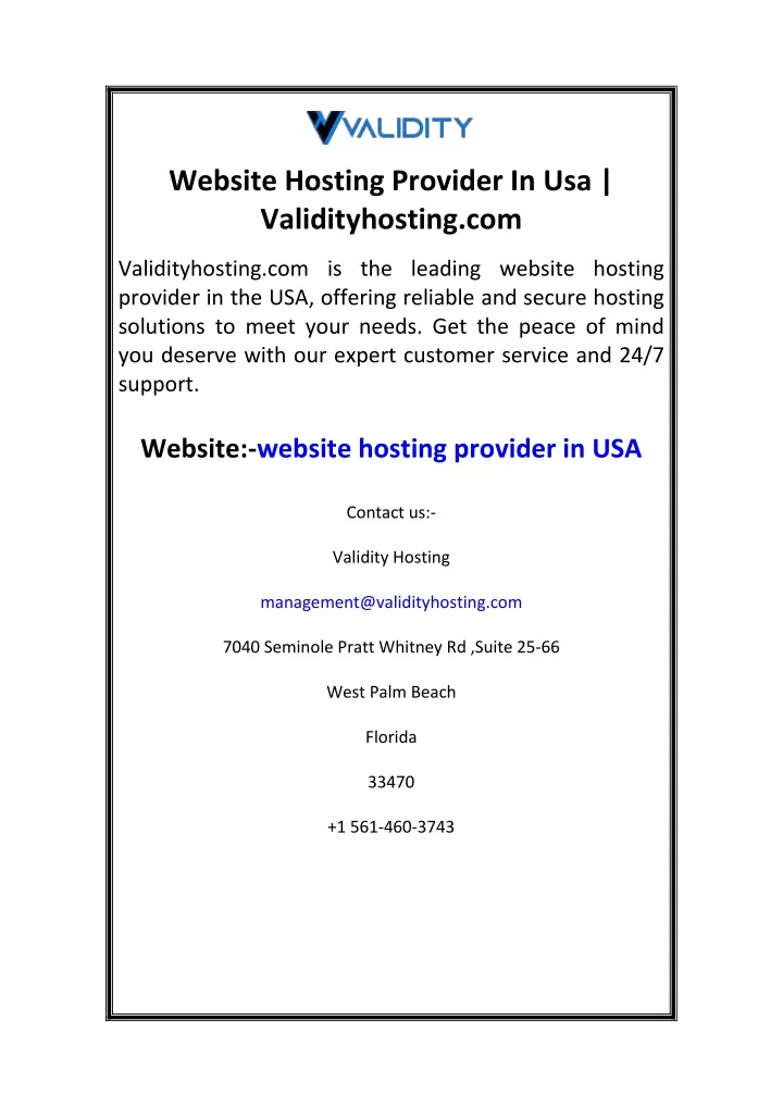 website hosting provider in usa validityhosting
