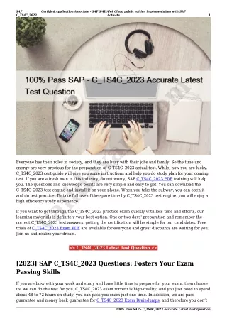 100% Pass SAP - C_TS4C_2023 Accurate Latest Test Question
