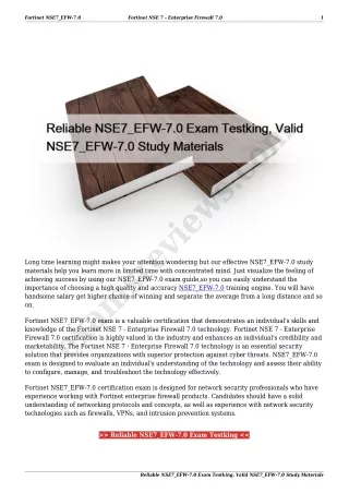 Reliable NSE7_EFW-7.0 Exam Testking, Valid NSE7_EFW-7.0 Study Materials