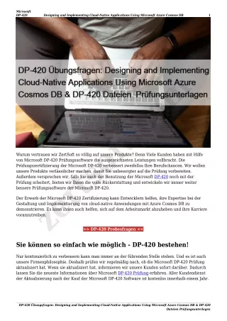 DP-420 Übungsfragen: Designing and Implementing Cloud-Native Applications Using Microsoft Azure Cosmos DB & DP-420 Datei