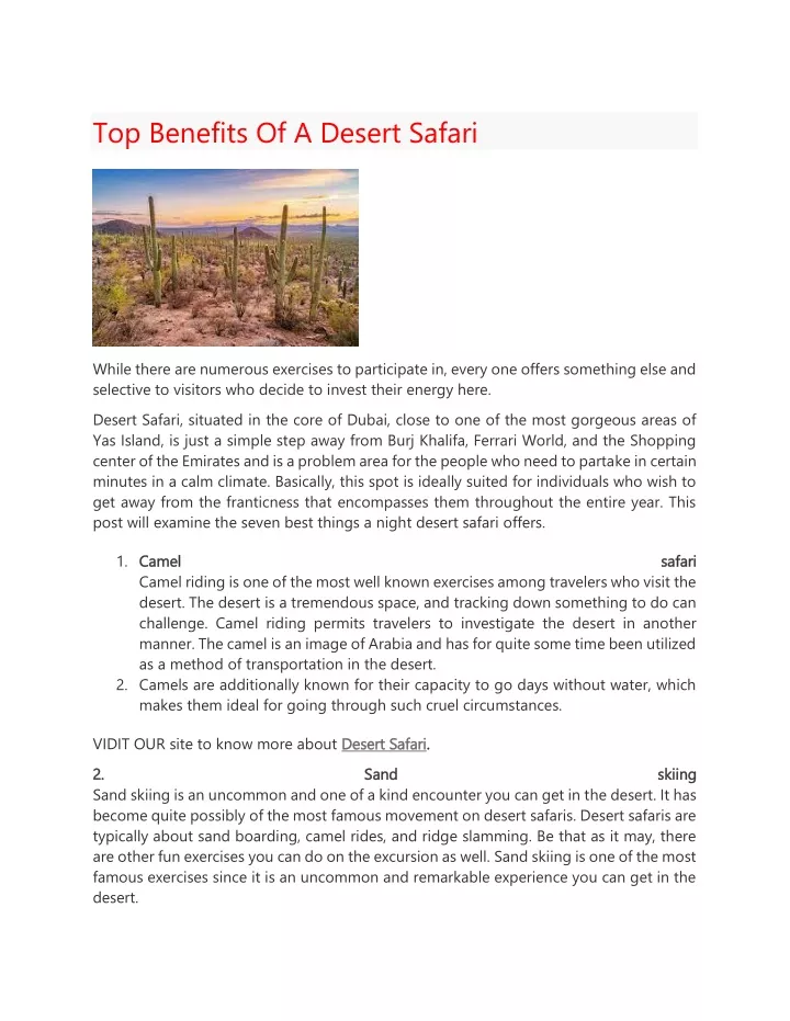 top benefits of a desert safari