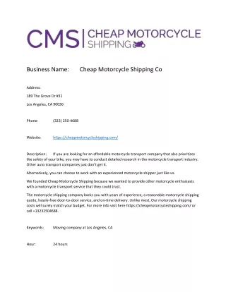 Cheap Motorcycle Shipping Co