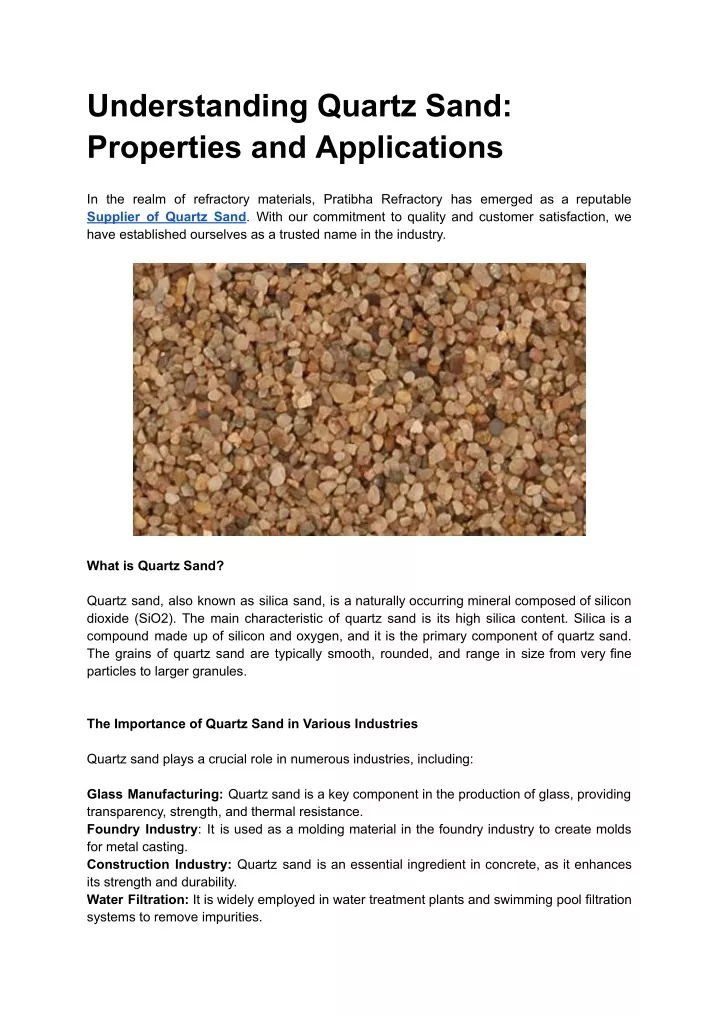 understanding quartz sand properties