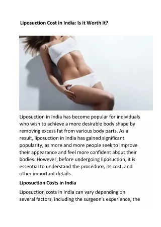 liposuction cost in india is it worth it