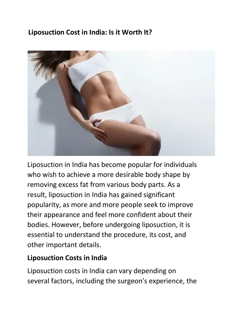 liposuction cost in india is it worth it