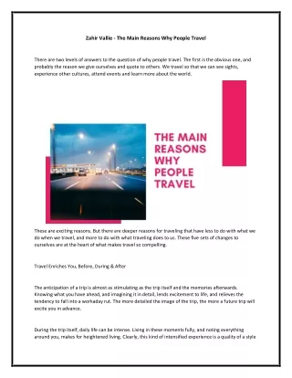 Zahir Vallie - The Main Reasons Why People Travel