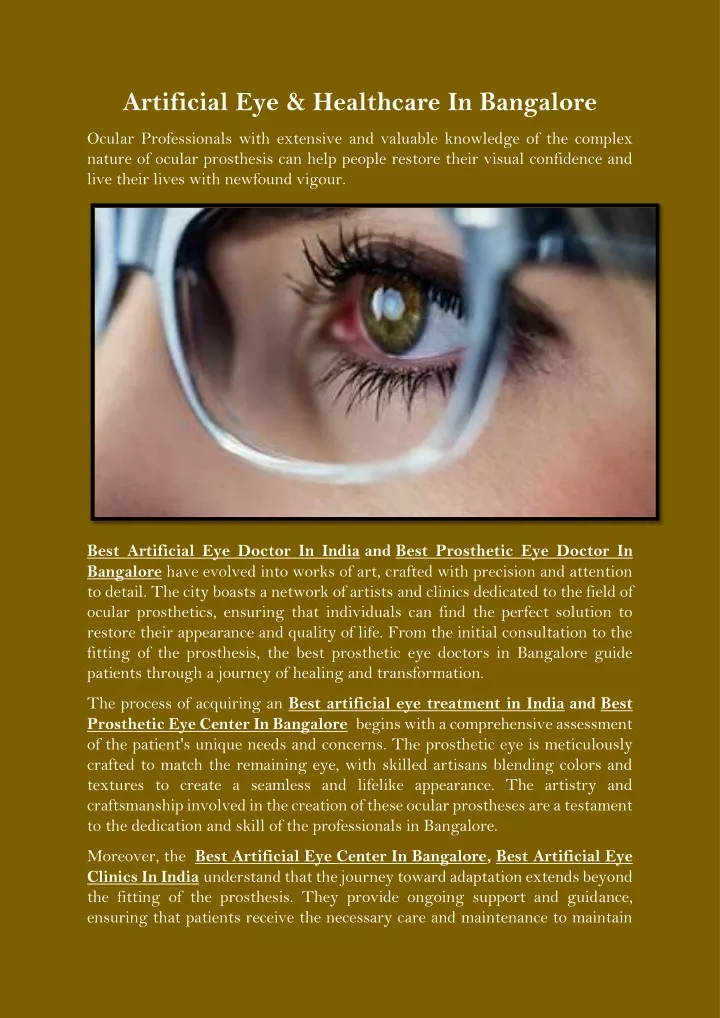 artificial eye healthcare in bangalore