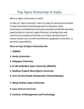 Top Open University in India