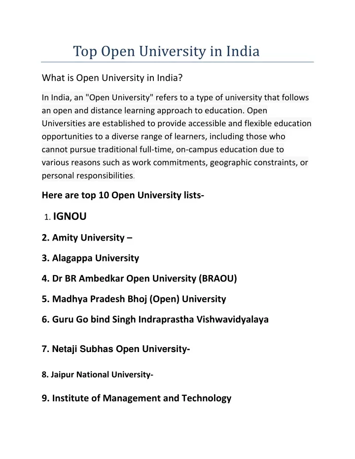 top open university in india
